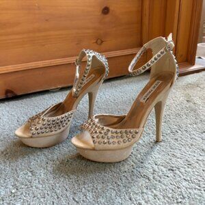 Steve Madden Tan Studded Platform Heels with Ankle Straps